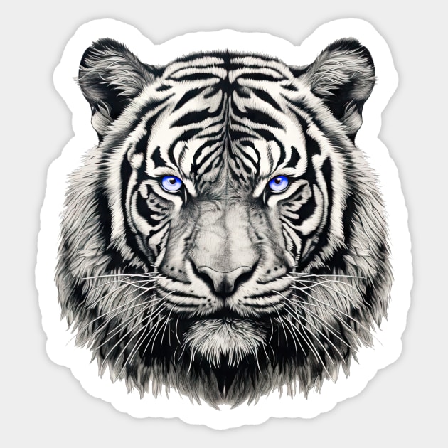 Blue Eyed White Tiger Face Sticker by Mojitojoe